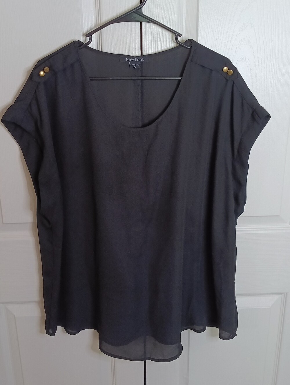 New Look Black Short Sleeve Blouse‎ with Gold Button Detail